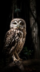 Owl in the wild at night. Generative AI.