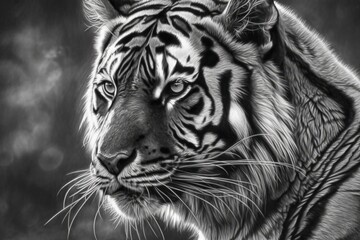 majestic tiger captured in black and white photography. Generative AI