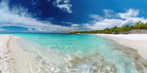 Obraz premium Summer seascape beautiful waves, blue sea water in sunny day. The shore of the azure sea. The concept of a holiday at the sea. AI generated