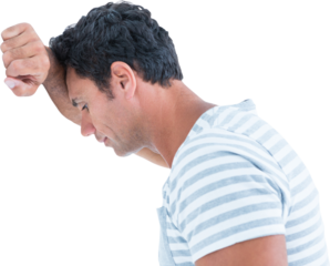 Upset man leaning on white background