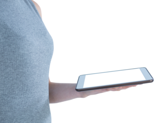 Mid section of businesswoman with digital tablet