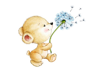 Teddy bear with dandelion flower - 587469698