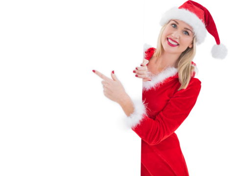 Festive blonde showing white card