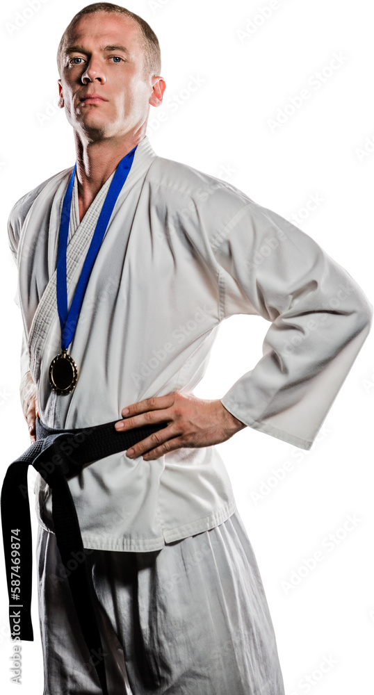 Canvas Prints Fighter posing with medal around his neck