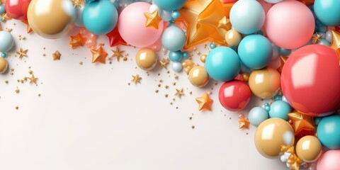 Festive balloons in the form of a frame on a white background, a space for text. Holiday concept. AI generated