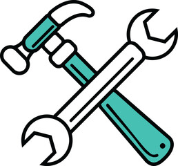 Digitally generated image of hammer and spanner