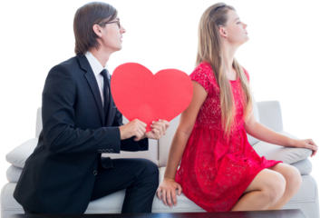 Cute geeky couple with red heart shape