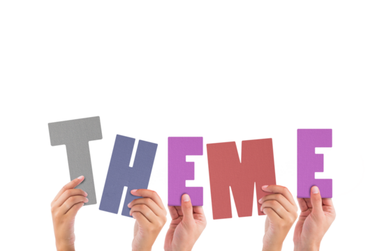 Colorful alphabet spelling theme held up by people 