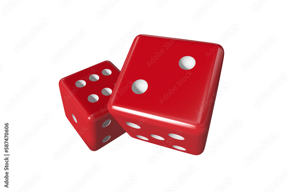 Poster digitally generated 3d image of red dice