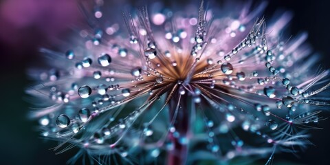 Dandelion flower with water drops close-up, nature concept. AI generated