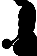 Side view of athlete man lifting barbell