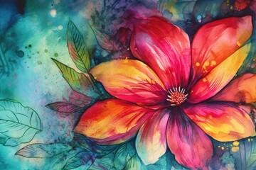 Obraz na płótnie Canvas vibrant flower painted on a calming blue background. Generative AI