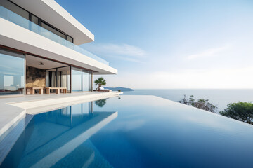 Naklejka na ściany i meble Luxurious infinity pool villa. Postproducted generative AI digital 