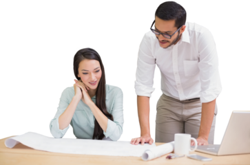 Casual architecture team working together at desk