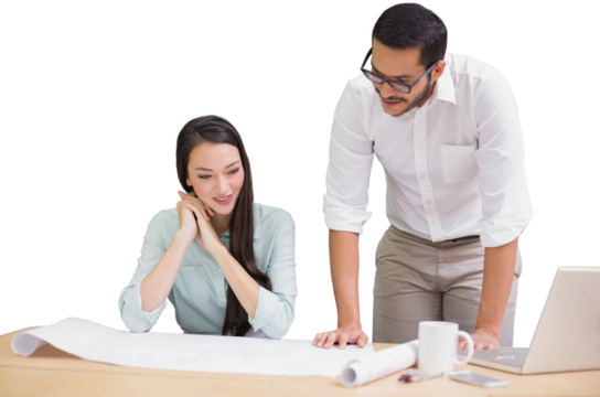 Casual architecture team working together at desk - Powered by Adobe