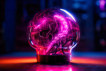 Brain data graphic inside a light bulb, symbolizing the power of science and technology