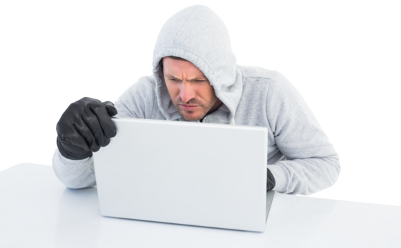 Hacker using laptop to steal identity