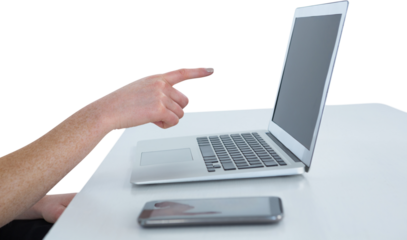 Cropped image of businesswoman gesturing on laptop