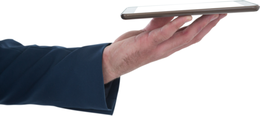 Cropped hand of businessman holding tablet computer