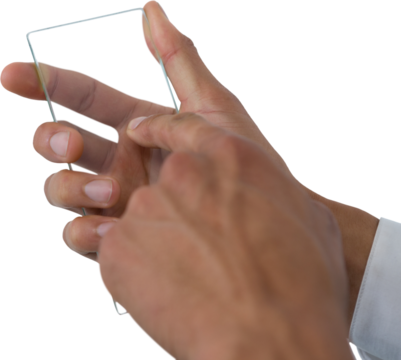 Cropped image of businessman using transparent interface