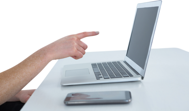 Cropped image of businesswoman gesturing on laptop