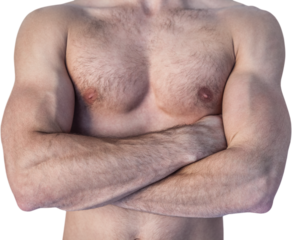 Midsection of man with arms crossed