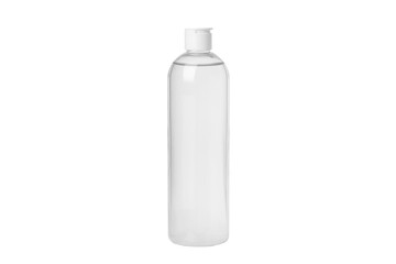 Moisturizing toner, serum, micellar water isolated on white background. Transparent cosmetic bottles. With dispenser