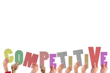 Coloful alphabet spelling competitive held up by people