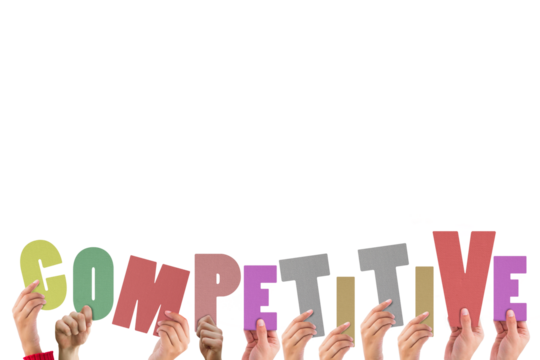 Coloful alphabet spelling competitive held up by people - Powered by Adobe