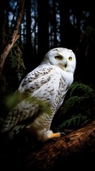 White Owl in the wild at night. Generative AI.