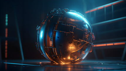 Globe 3d realistic futuristic neon technology created with generative AI