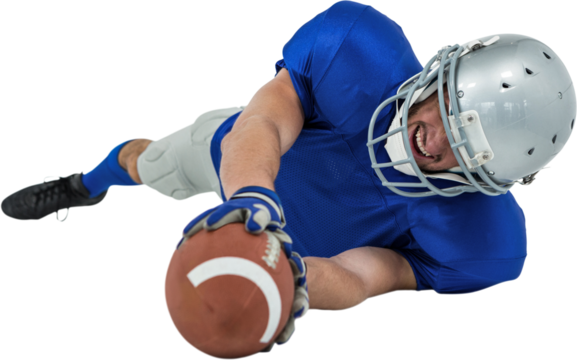 American football player reaching ball
