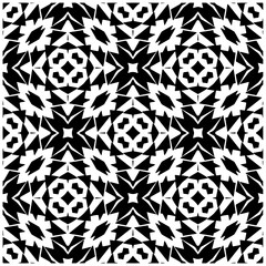 Dark background with abstract shapes. Black and white texture. Seamless monochrome repeating pattern for web page, textures, card, poster, fabric, textile.