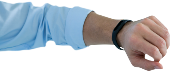 Cropped hand of man wearing fitness band