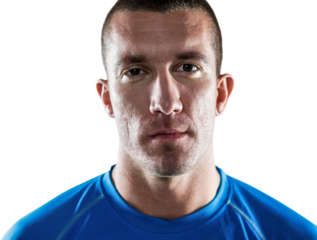 Confident sports player in blue jersey