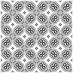 Dark background with abstract shapes. Black and white texture. Seamless monochrome repeating pattern for web page, textures, card, poster, fabric, textile.