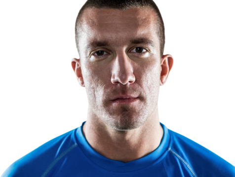 Confident sports player in blue jersey