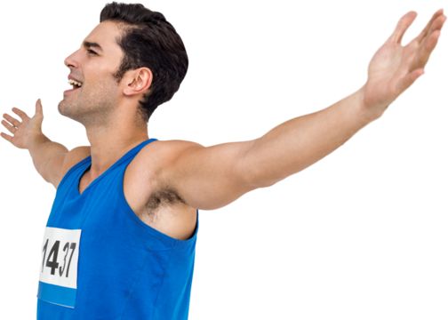 Athlete young man with arms outstretched
