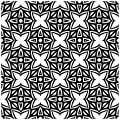 Dark background with abstract shapes. Black and white texture. Seamless monochrome repeating pattern for web page, textures, card, poster, fabric, textile.