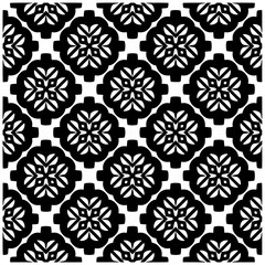 Dark background with abstract shapes. Black and white texture. Seamless monochrome repeating pattern for web page, textures, card, poster, fabric, textile.