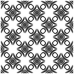 Dark background with abstract shapes. Black and white texture. Seamless monochrome repeating pattern for web page, textures, card, poster, fabric, textile.