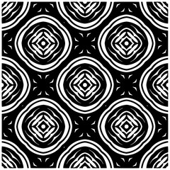 Dark background with abstract shapes. Black and white texture. Seamless monochrome repeating pattern for web page, textures, card, poster, fabric, textile.