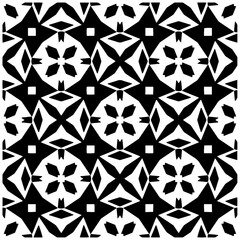 Dark background with abstract shapes. Black and white texture. Seamless monochrome repeating pattern for web page, textures, card, poster, fabric, textile.