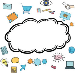 Composite image of speech bubble amidst computer icons 