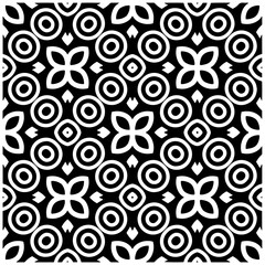 Dark background with abstract shapes. Black and white texture. Seamless monochrome repeating pattern for web page, textures, card, poster, fabric, textile.