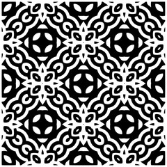 Dark background with abstract shapes. Black and white texture. Seamless monochrome repeating pattern for web page, textures, card, poster, fabric, textile.