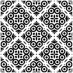 Dark background with abstract shapes. Black and white texture. Seamless monochrome repeating pattern for web page, textures, card, poster, fabric, textile.