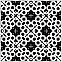 Dark background with abstract shapes. Black and white texture. Seamless monochrome repeating pattern for web page, textures, card, poster, fabric, textile.