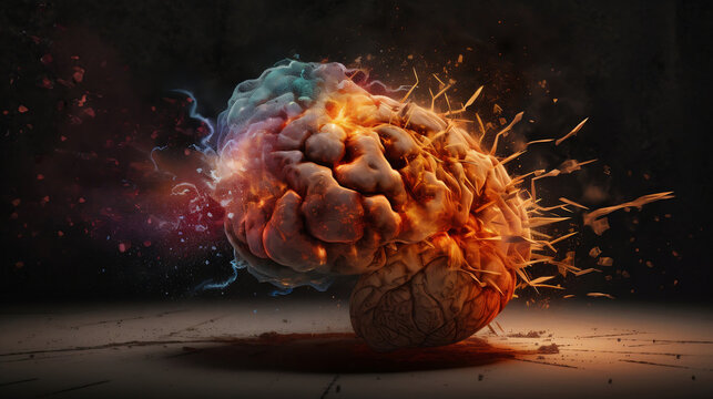 Concept art of a human brain exploding with knowledge and creativity . Generative ai