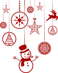 Fototapeta na wymiar Hanging red christmas decorations